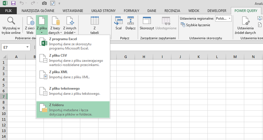 Pobieranie danych z folderu przez Power Query